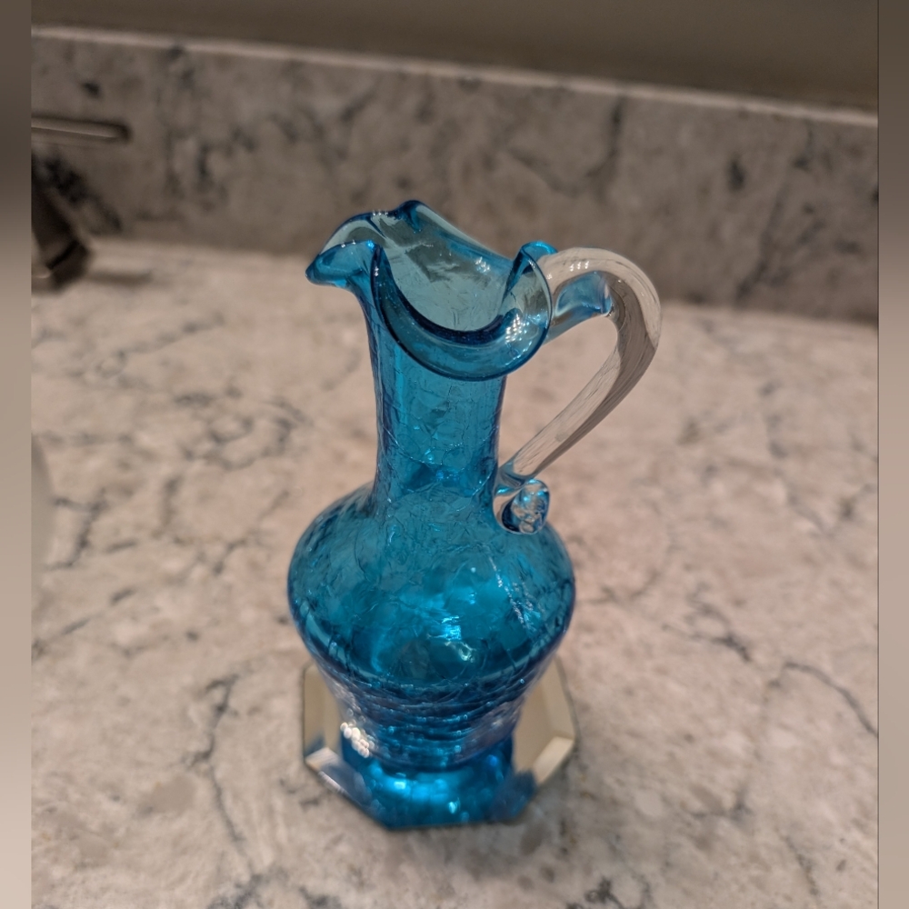Blue Crackle Glass Cruet